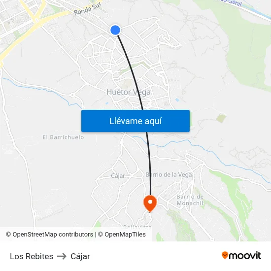 Los Rebites to Cájar map
