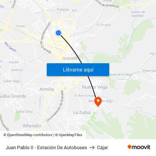 Juan Pablo II - Estación De Autobuses to Cájar map