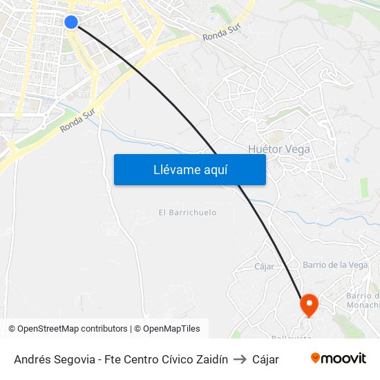 Andrés Segovia - Fte Centro Cívico Zaidín to Cájar map