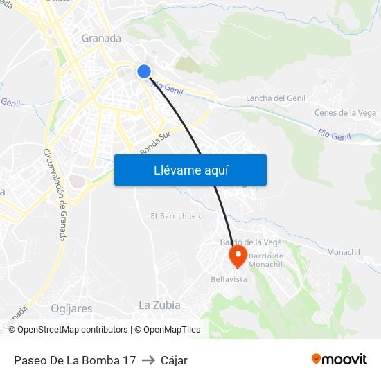 Paseo De La Bomba 17 to Cájar map