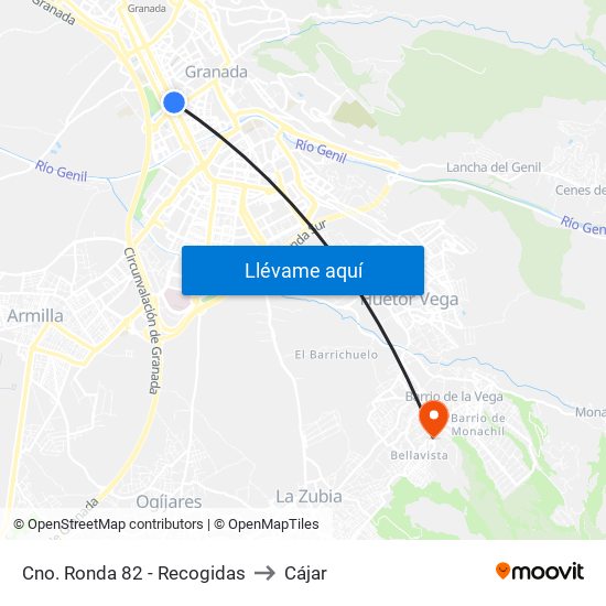 Cno. Ronda 82 - Recogidas to Cájar map