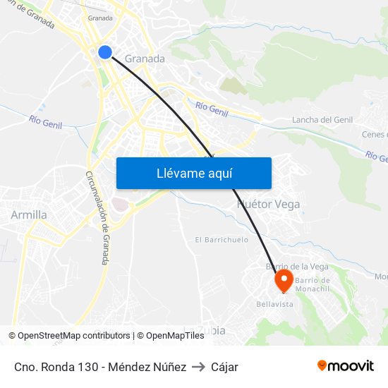 Cno. Ronda 130 - Méndez Núñez to Cájar map