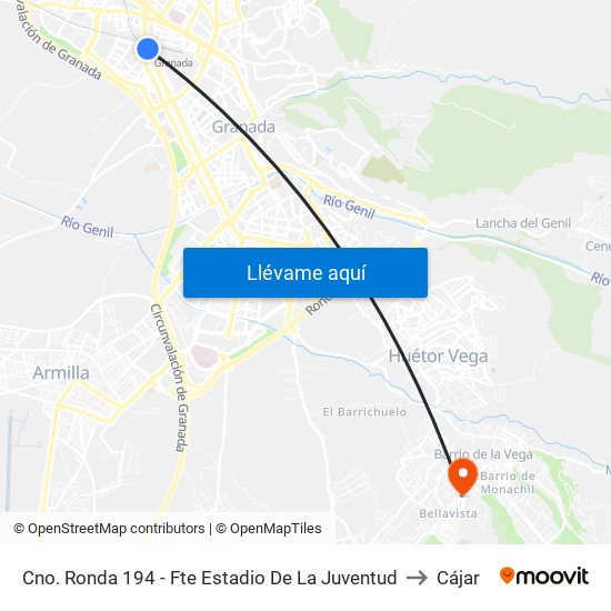 Cno. Ronda 194 - Fte Estadio De La Juventud to Cájar map