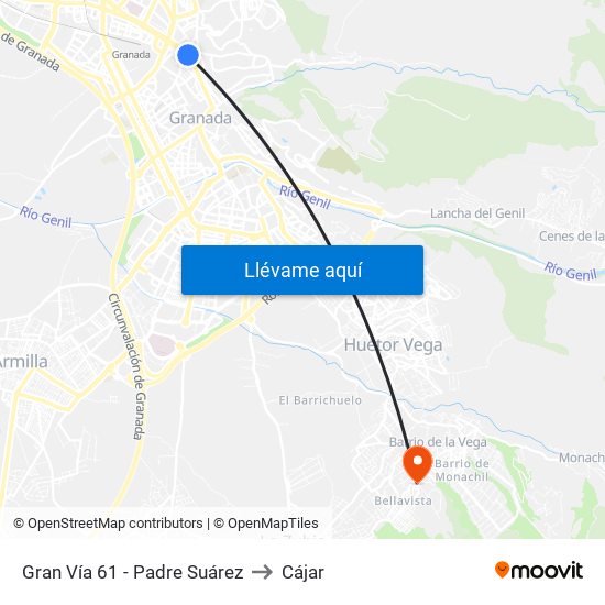 Gran Vía 61 - Padre Suárez to Cájar map