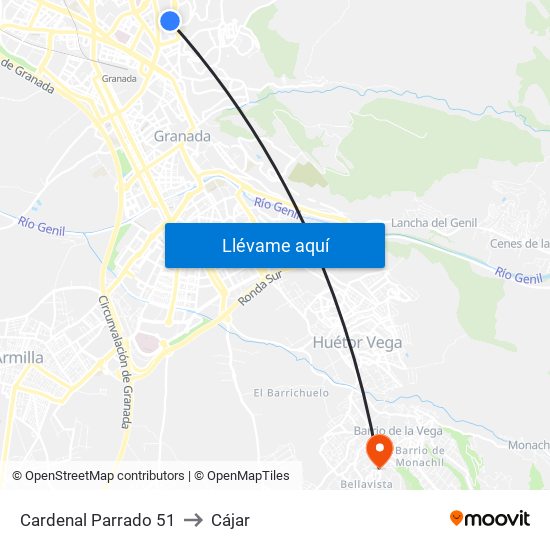 Cardenal Parrado 51 to Cájar map