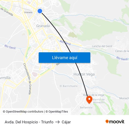 Avda. Del Hospicio - Triunfo to Cájar map