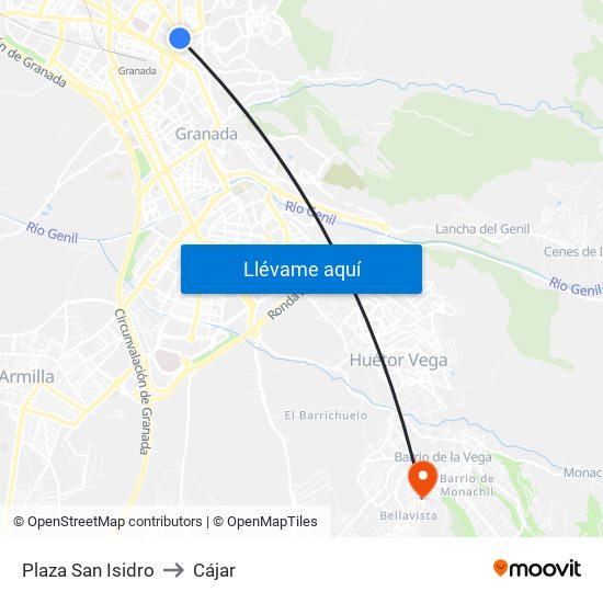 Plaza San Isidro to Cájar map