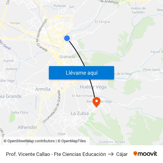 Prof. Vicente Callao - Fte Ciencias Educación to Cájar map