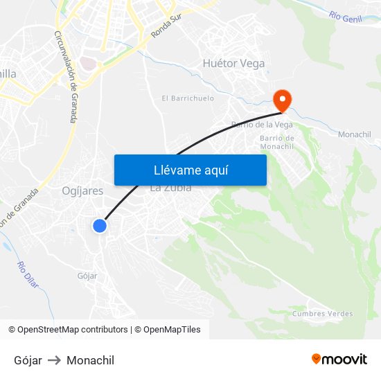 Gójar to Monachil map