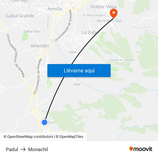 Padul to Monachil map