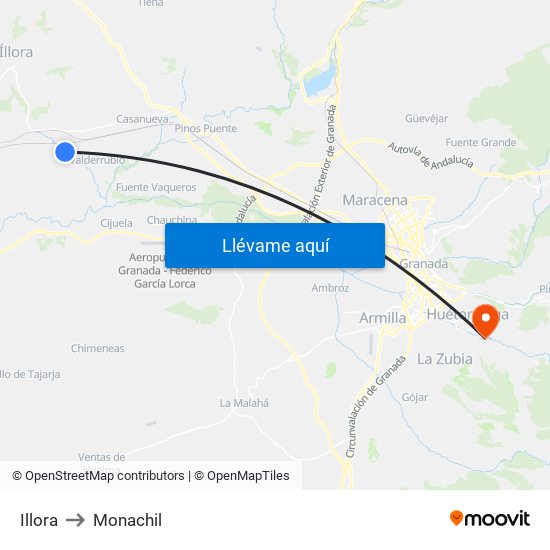 Illora to Monachil map