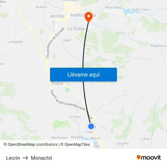 Lecrín to Monachil map