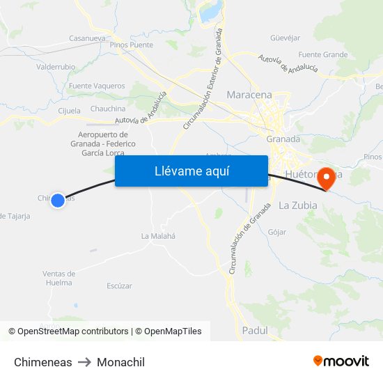 Chimeneas to Monachil map