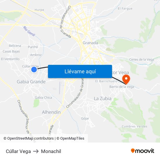 Cúllar Vega to Monachil map