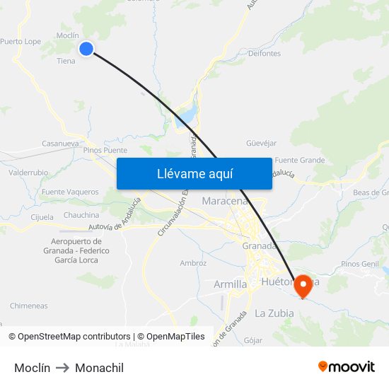Moclín to Monachil map