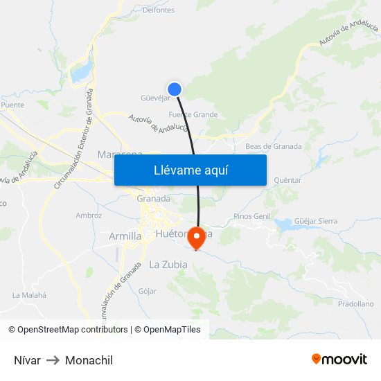 Nívar to Monachil map