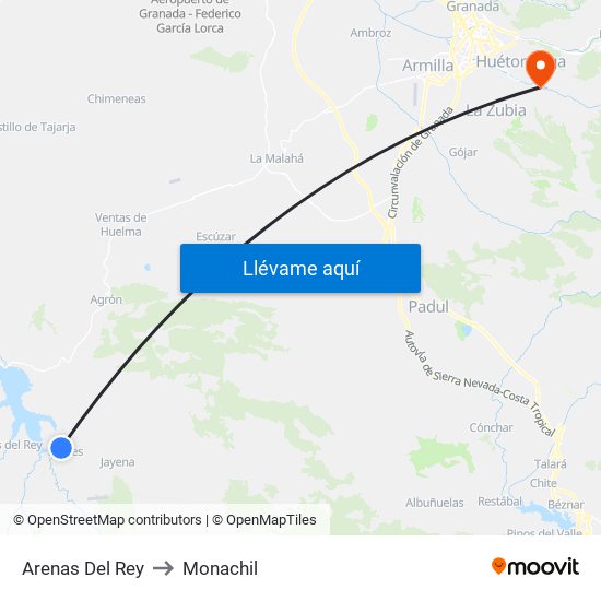 Arenas Del Rey to Monachil map