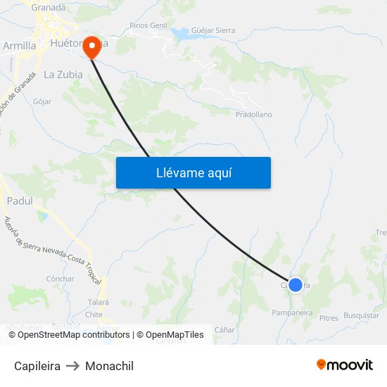 Capileira to Monachil map