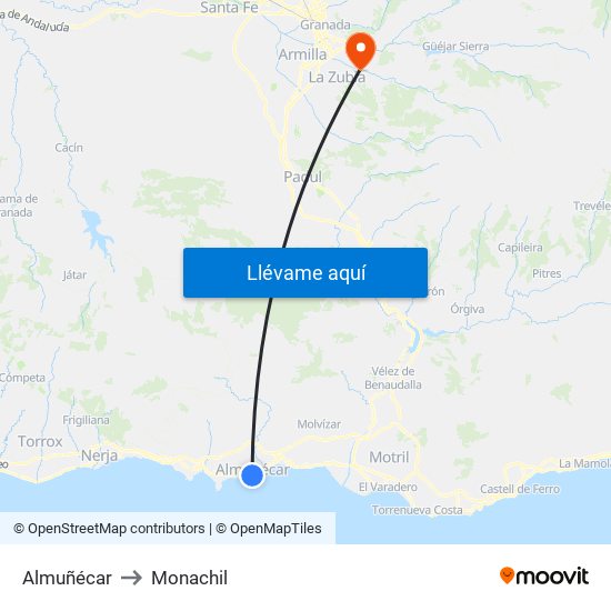 Almuñécar to Monachil map