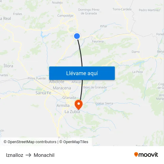 Iznalloz to Monachil map