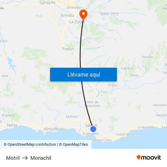 Motril to Monachil map