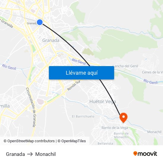 Granada to Monachil map