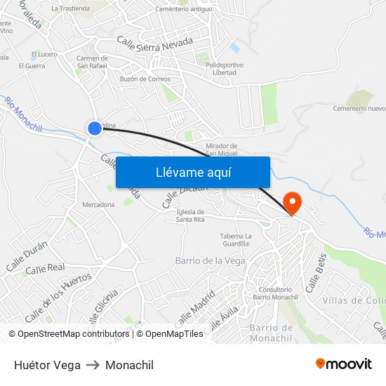 Huétor Vega to Monachil map