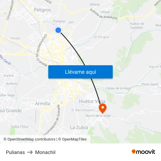 Pulianas to Monachil map