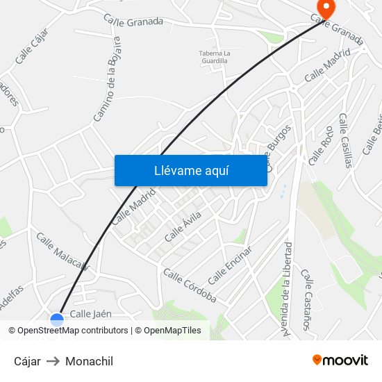 Cájar to Monachil map