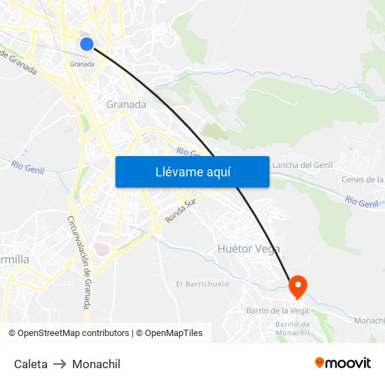 Caleta to Monachil map