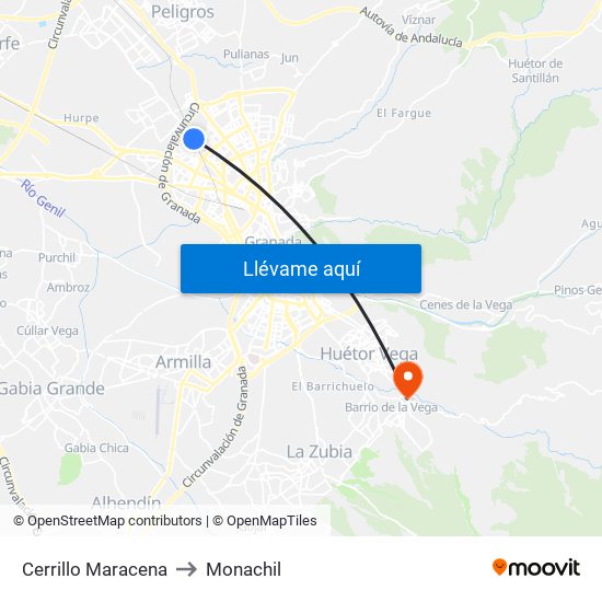 Cerrillo Maracena to Monachil map