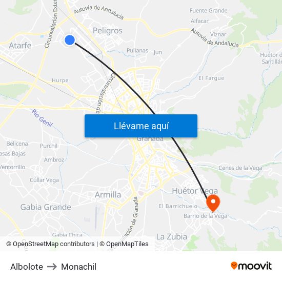 Albolote to Monachil map