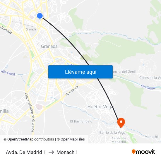 Avda. De Madrid 1 to Monachil map