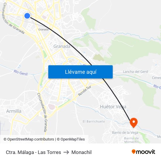 Ctra. Málaga - Las Torres to Monachil map