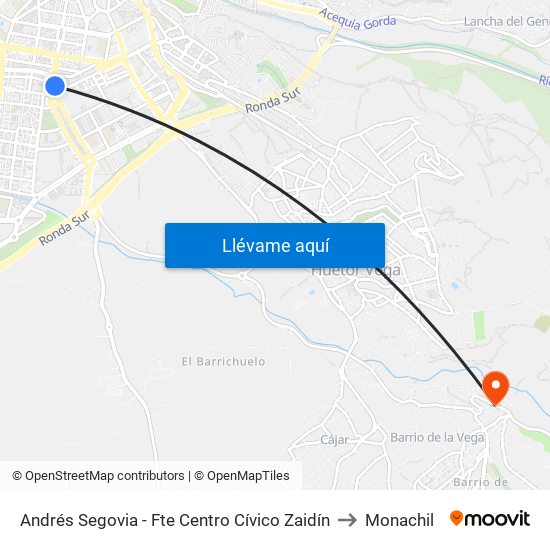Andrés Segovia - Fte Centro Cívico Zaidín to Monachil map