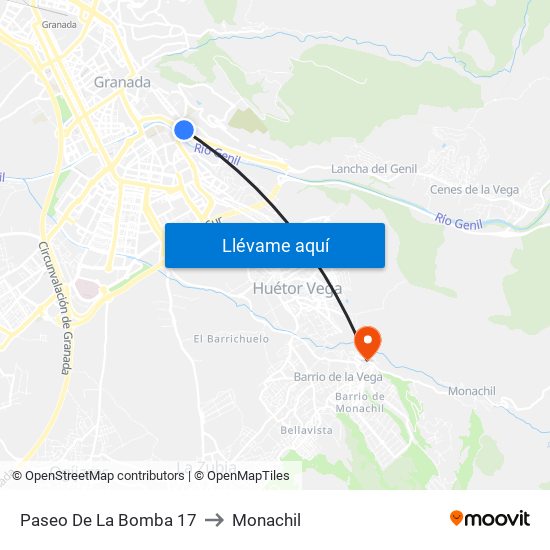 Paseo De La Bomba 17 to Monachil map