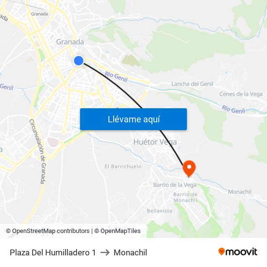 Plaza Del Humilladero 1 to Monachil map