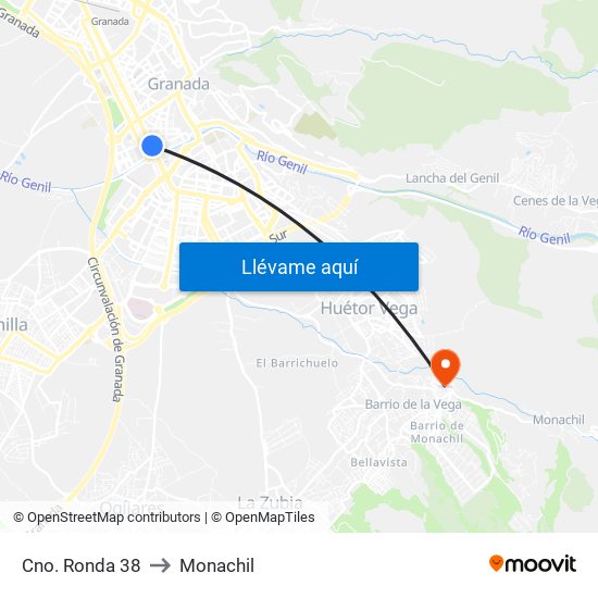 Cno. Ronda 38 to Monachil map