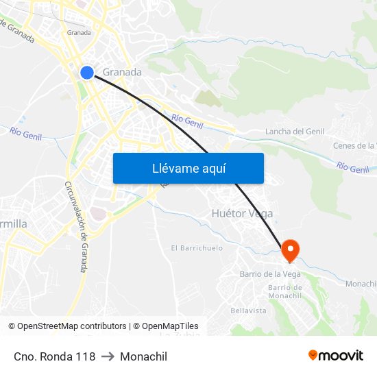 Cno. Ronda 118 to Monachil map