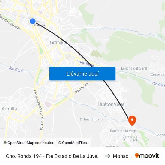 Cno. Ronda 194 - Fte Estadio De La Juventud to Monachil map