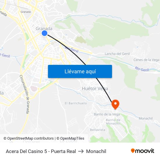 Acera Del Casino 5 - Puerta Real to Monachil map