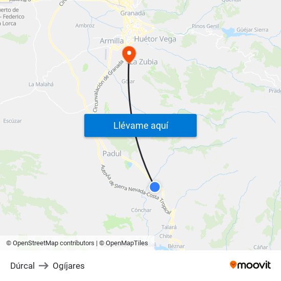 Dúrcal to Ogíjares map