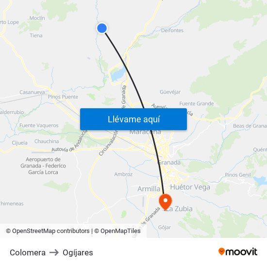 Colomera to Ogíjares map