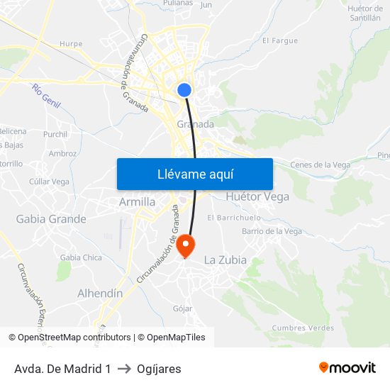 Avda. De Madrid 1 to Ogíjares map