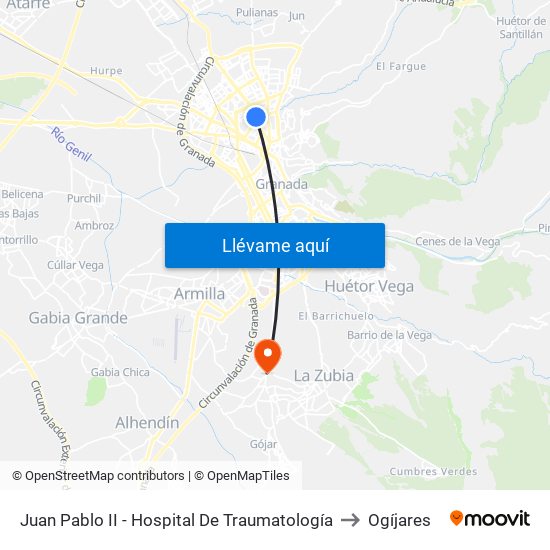 Juan Pablo II - Hospital De Traumatología to Ogíjares map