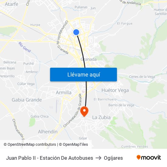 Juan Pablo II - Estación De Autobuses to Ogíjares map