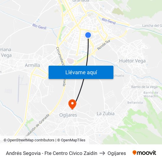 Andrés Segovia - Fte Centro Cívico Zaidín to Ogíjares map