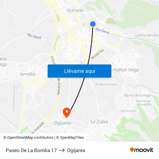 Paseo De La Bomba 17 to Ogíjares map