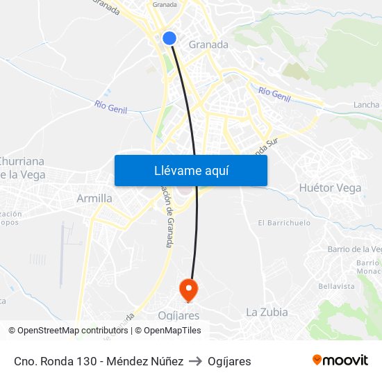 Cno. Ronda 130 - Méndez Núñez to Ogíjares map