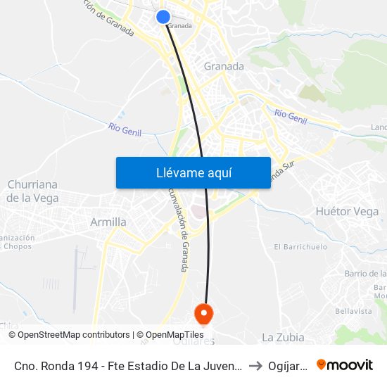 Cno. Ronda 194 - Fte Estadio De La Juventud to Ogíjares map